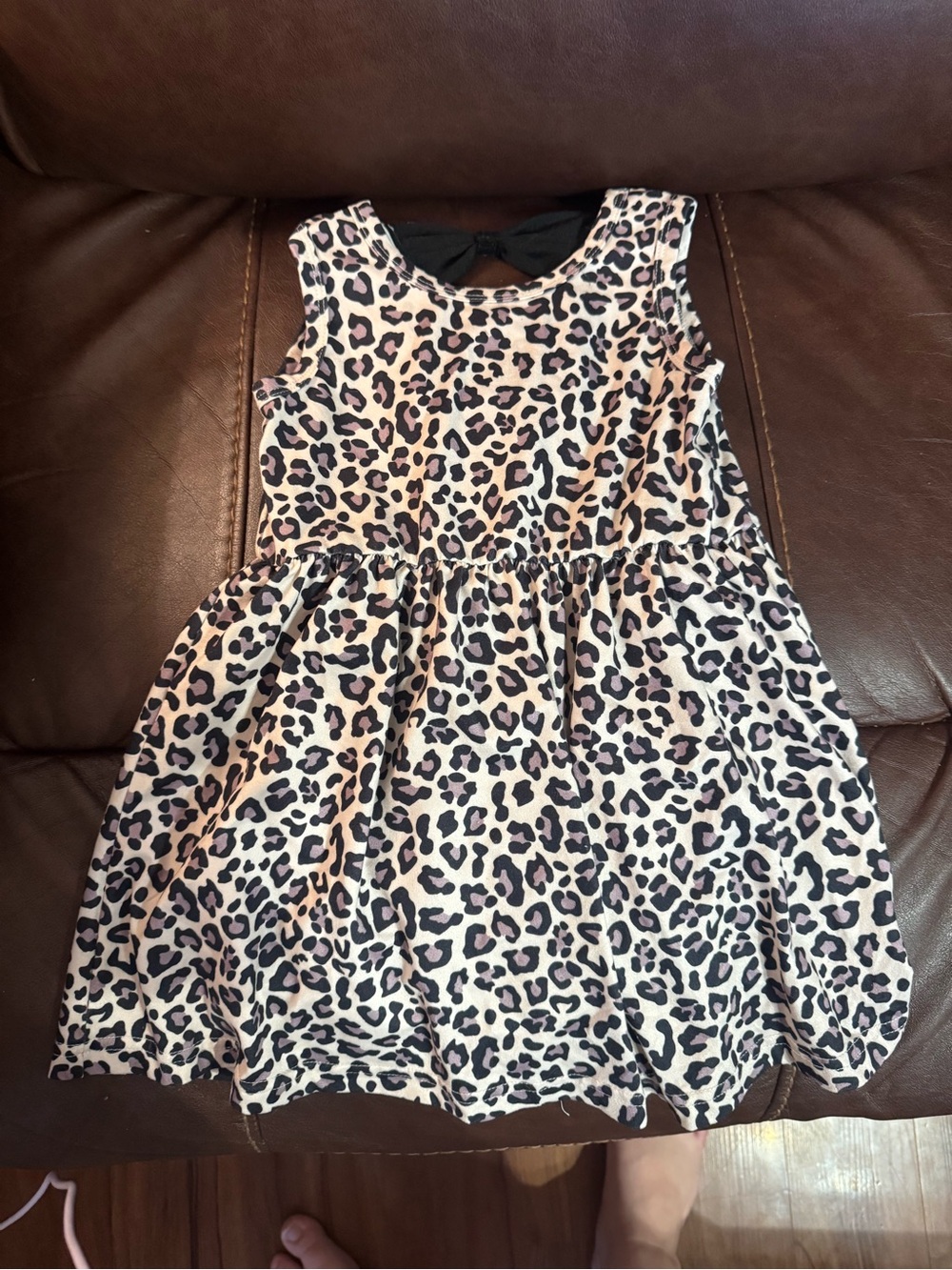 Girls' Sleeveless Leopard Print Dress with Black Bow - Pink & Black